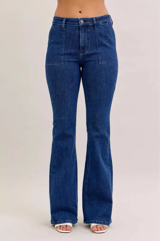 Front Patch Pockets Flare Jeans
