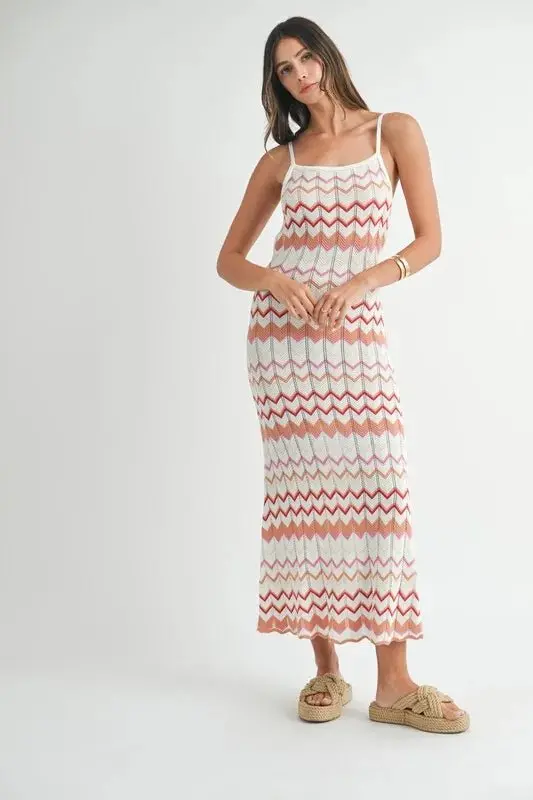 Pointelle Chevron Knit Maxi Dress