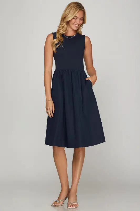 Poplin Midi Dress with Pockets