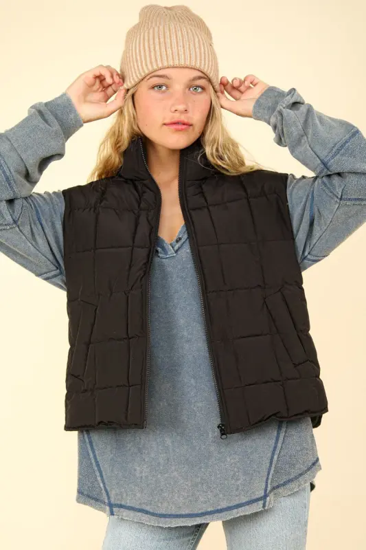 Black Zip-Up Puffer Vest online