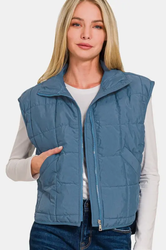 Cropped Puffer Vest – Blue online