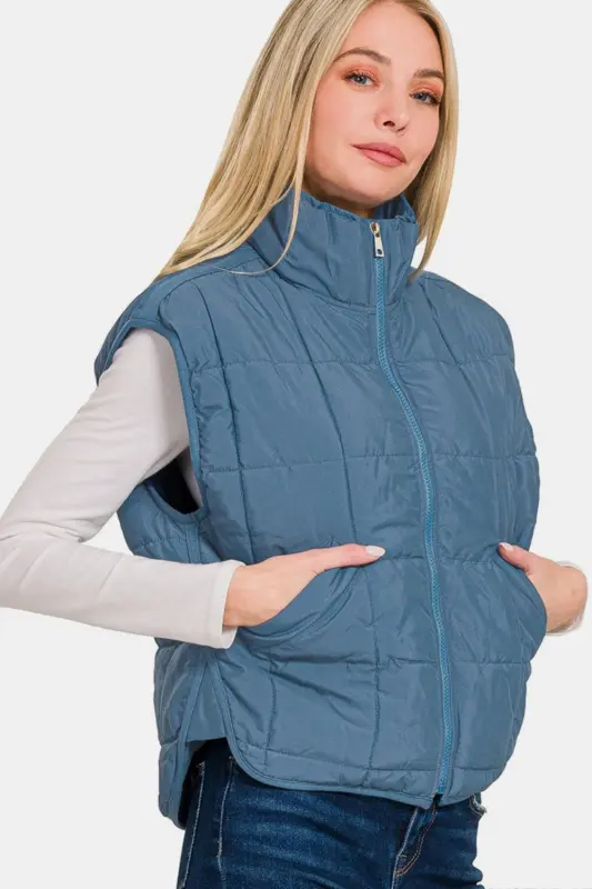Cropped Puffer Vest – Blue online