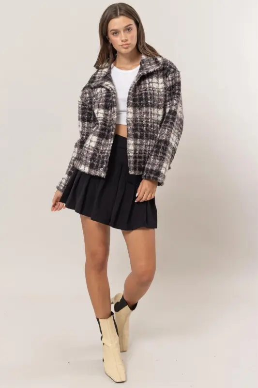 Plaid Boucle Jacket – Black online