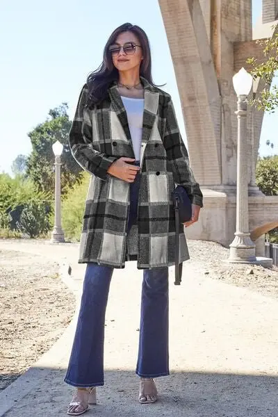 Plaid Button Up Lapel Collar Coat online