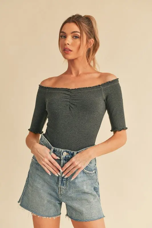 Off-Shoulder Half Sleeve Knit Top